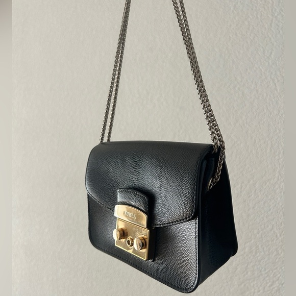 Furla Metropolis Mini Crossbody Bag – Black Leather Gold Hardware (EUC)